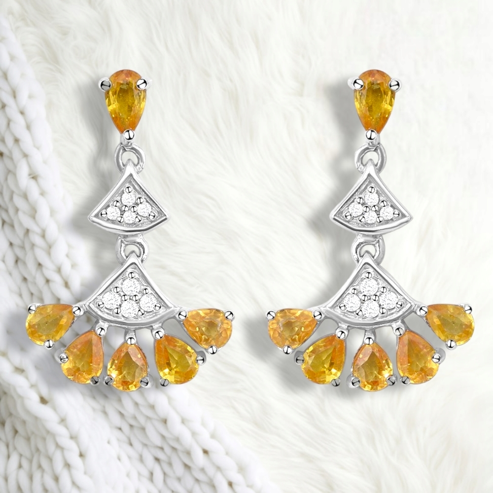 NWT RARE MADAGASCAR YELLOW SAPPHIRE & NATURAL WHITE ZIRCON DANGLE EARRINGS
